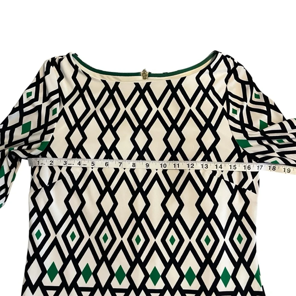 Eliza J Black White Green Boxy Geometrical 3/4 Sleeve Jersey Knit ShiftDress Mod - Picture 9 of 11